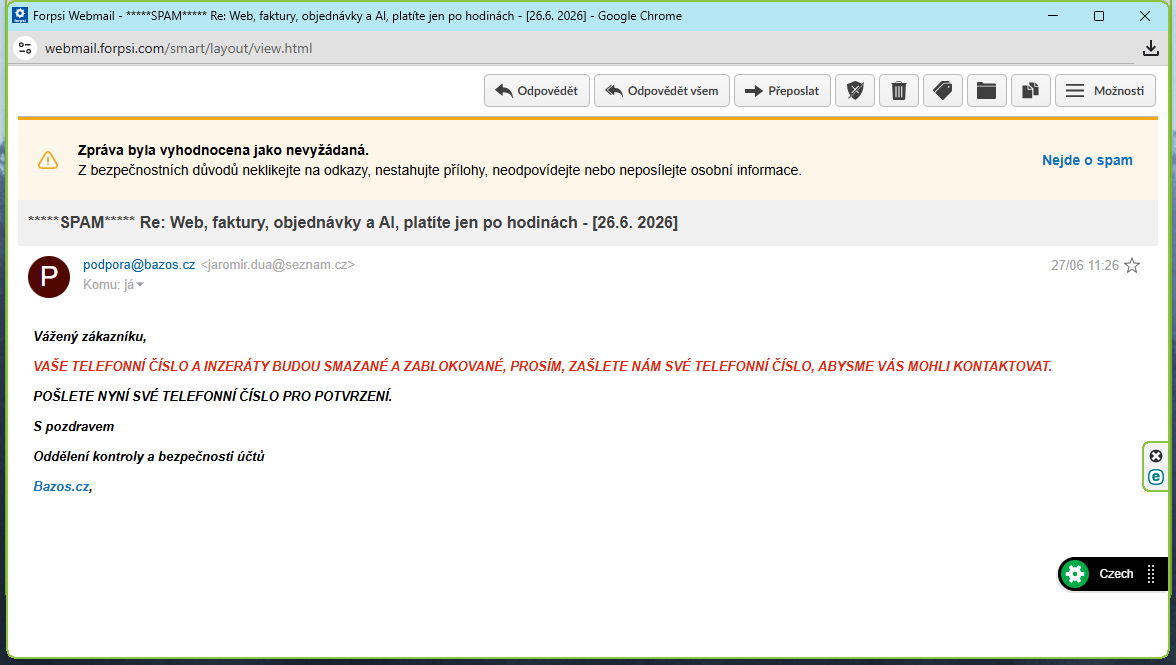 Falešná podpora Bazoš: jak poznat podvodný e-mail
